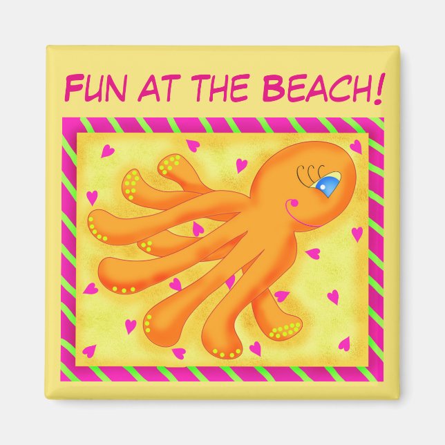 Spaß am Strand Whimsy Octopus Yellow Orange Magnet (Vorne)
