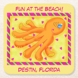 Spaß am Strand Whimsy Octopus Yellow Orange Rechteckiger Pappuntersetzer