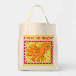 Spaß am Strand Whimsy Octopus Yellow Orange Tragetasche