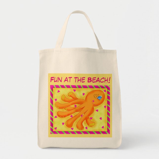 Spaß am Strand Whimsy Octopus Yellow Orange Tragetasche (Vorne)