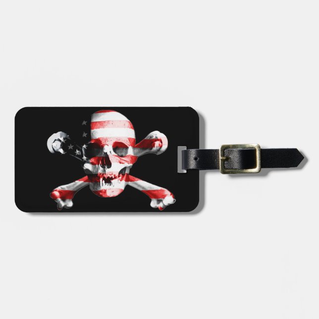 Spaß-amerikanischer Piraten-Schädel-individueller Gepäckanhänger (Vorderseite horizontal)