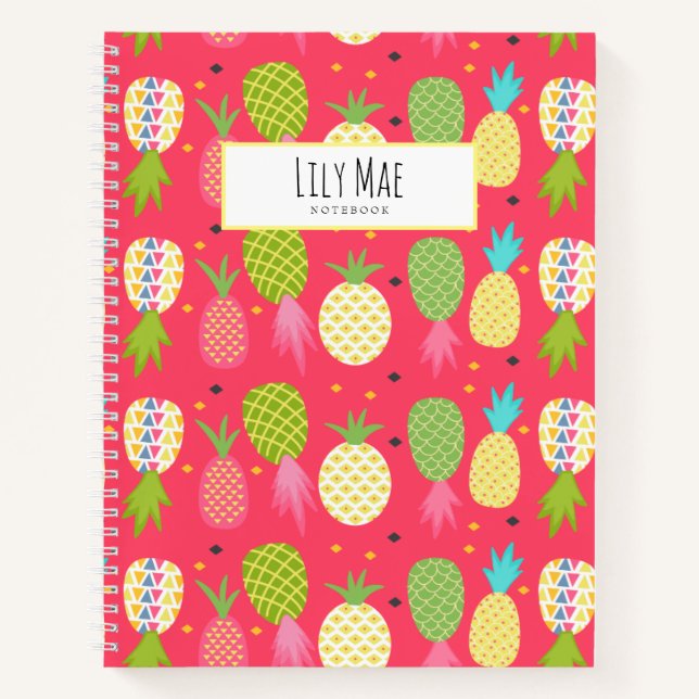 Spaß Ananas gemustert Personalisiert Notizbuch (Vorderseite)
