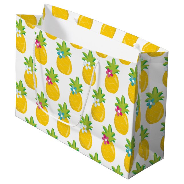 Spaß Ananas Party Obst große Geschenktüte (Vorderseite Schrägansicht)
