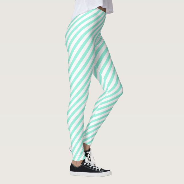 Spaß-aquamarine grüne Diagonale Striped Leggings (Rechts)