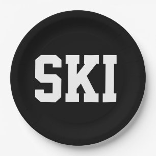 Spaß Athletik Sportlich Weiß SKI Text auf modernem Pappteller