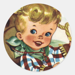 Spaß-Aufkleber Western Retro Lil Cowboy-1 Runder Aufkleber
