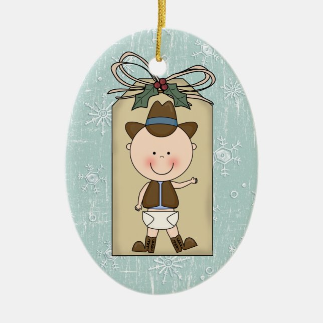 Spaß-Baby-Kleinkind-Kindercowboy-Geschenk-Umbau Keramikornament (Vorne)