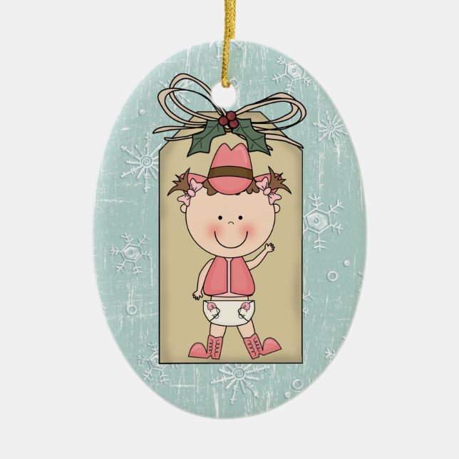 Spaß-Baby-Kleinkind-Kindercowgirl-Geschenk-Umbau Keramikornament (Vorne)