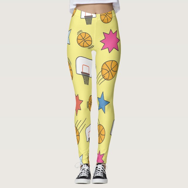 Spaß Basketballmuster - Gelb Leggings (Vorderseite)