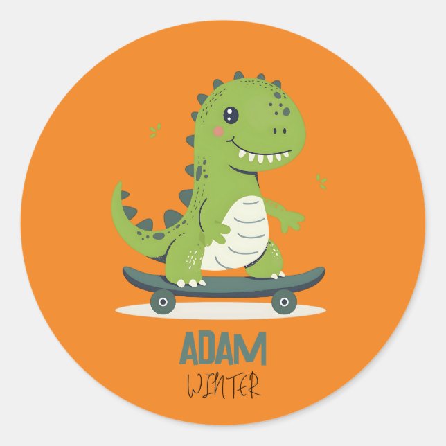 Spaß beim Skateboarden von Dinosauriern mit Kinder Runder Aufkleber (Vorderseite)