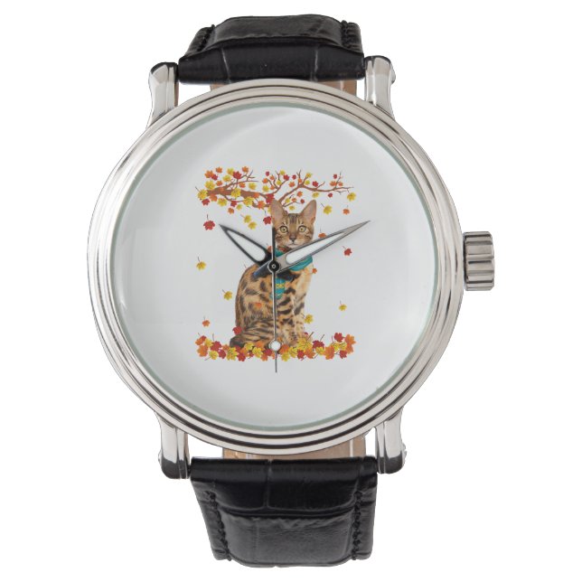 Spaß Bengalischer Erntedank Herbstkatzengeschenke Armbanduhr (Vorderseite)