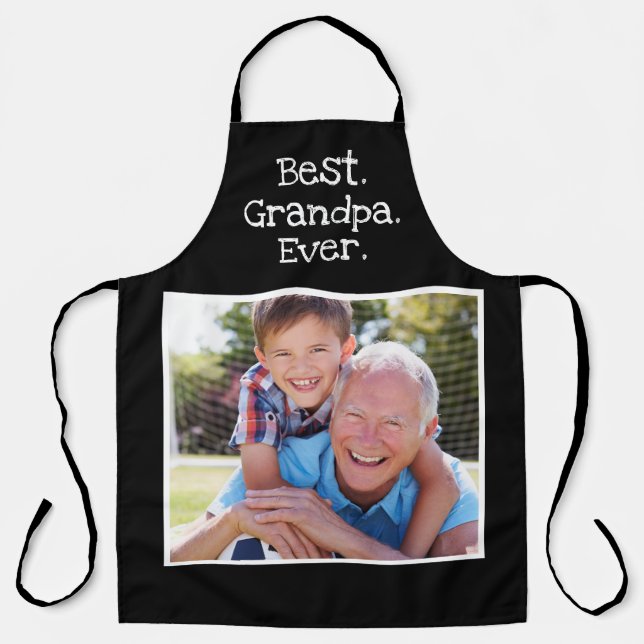 Spaß Beste Opa je Foto Personalisiert Schwarz Schürze (Vorderseite)