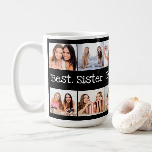 Spaß Beste Schwester je Foto Collage Schwarz und  Kaffeetasse