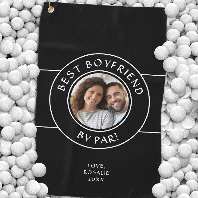 Spaß Bester Freund von Par Foto Modernes Schwarz-w Golfhandtuch (Fun Best Boyfriend By Par Photo Modern Black White Golf Towel)