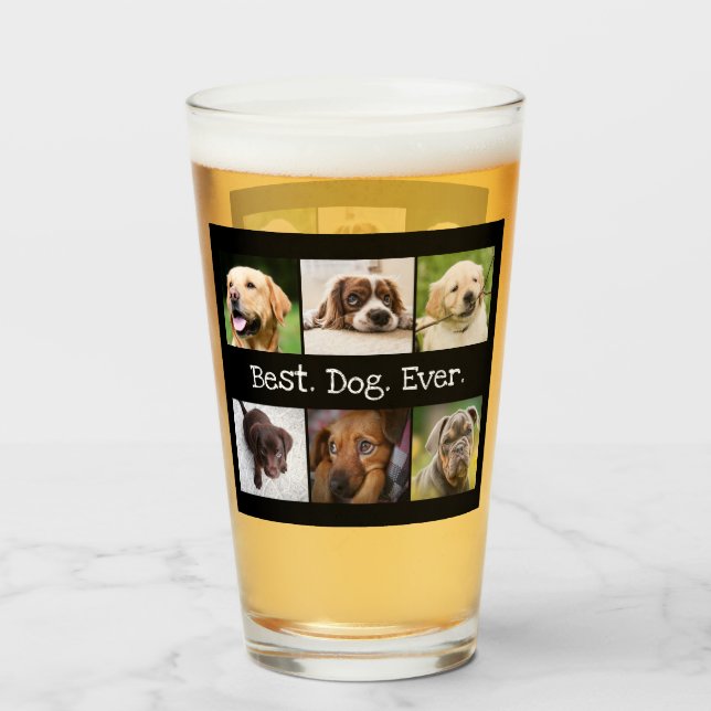 Spaß Bester Hund je Foto Collage Schwarz und Weiß  Glas (Vorne (Gefüllt))