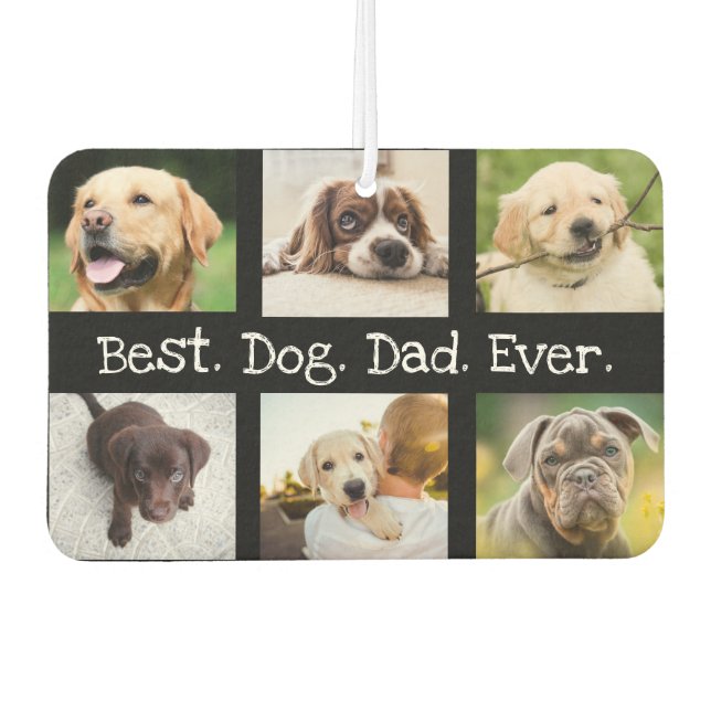 Spaß Bester Hund Vater je 6 FotoCollage Schwarz-we Autolufterfrischer (Vorderseite)