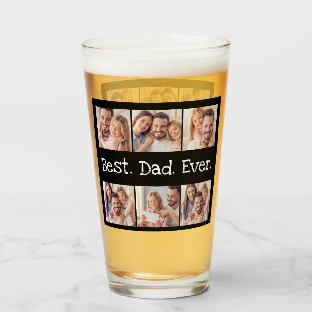 Spaß Bester Vater je 6 FotoCollage Schwarz und Wei Glas (Vorne (Gefüllt))