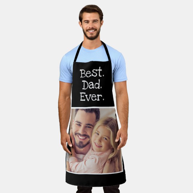 Spaß Bester Vater je Foto Personalisiert Schwarz-w Schürze (Getragen)