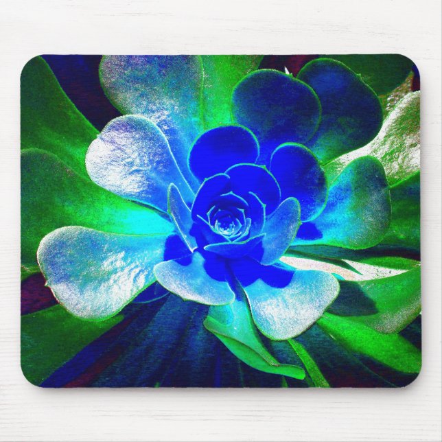 Spaß-blaue und grüne Kunst-Blume Mousepad (Vorne)