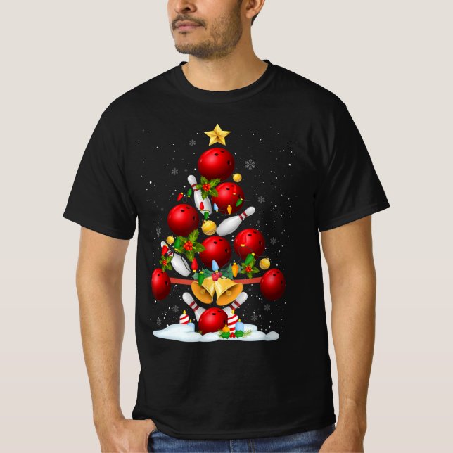Spaß Bowling Weihnachtsbaum Lichter Weihnachten We T-Shirt (Vorderseite)