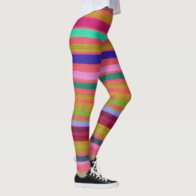 Spaß bunt Regenbogenstreifen Retro Leggings (Rechts)