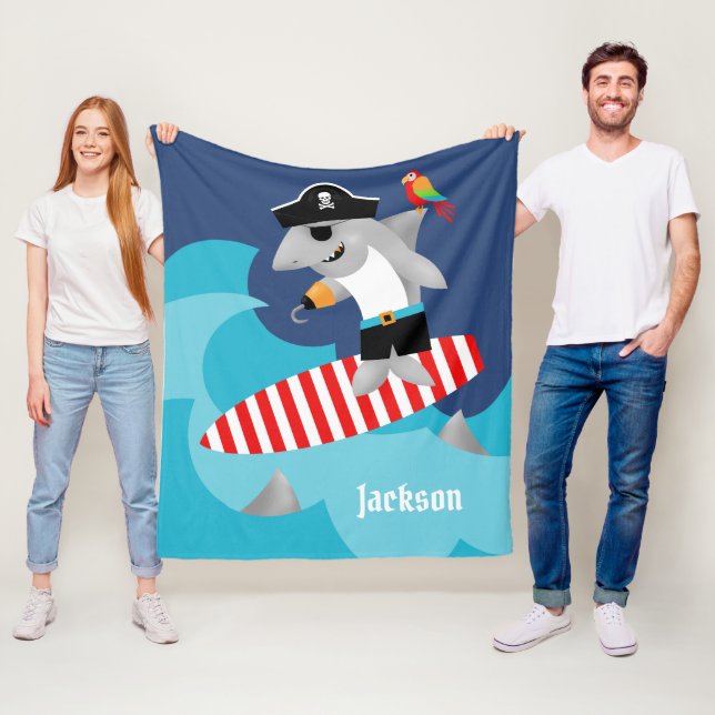 Spaß-bunter surfender Piraten-Haifisch-Wurf Fleecedecke (Beispiel)