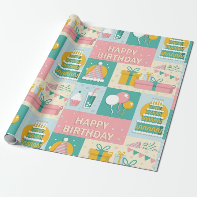 Spaß-buntes alles Gute zum Geburtstag Geschenkpapier (Ungerollt)