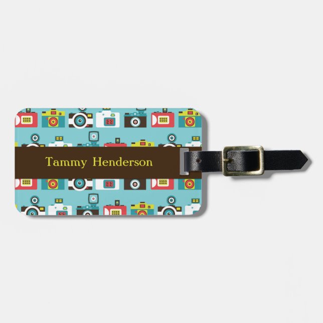 Spaß buntes Retro Lomo Kamera-Muster (blau) Gepäckanhänger (Vorderseite horizontal)