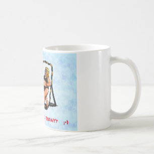 Spaß Cartoon lustige Angst Frau schauend Spiegel Kaffeetasse