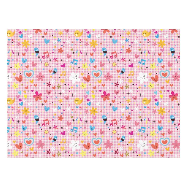 Spaß-Cartoon-Musterrosa Tischdecke (Vorderseite (Horizontal))