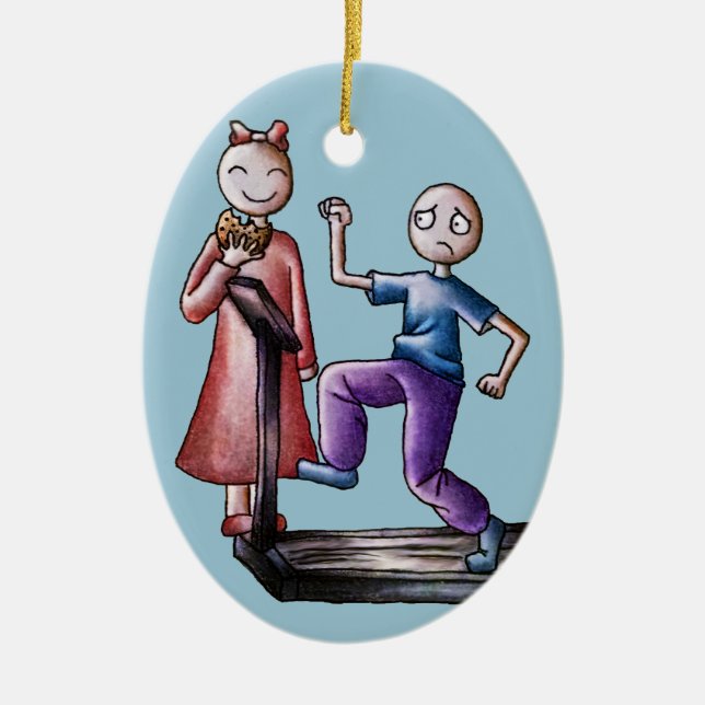 Spaß-Cartoon-Paar-Tretmühle-Junge und Keramikornament (Vorne)