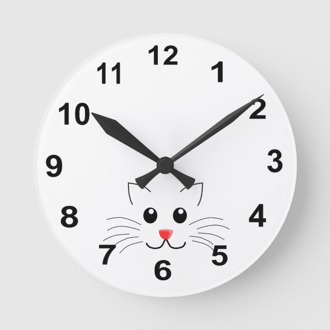 Spaß Cartoon Zeichne Katzengesicht Runde Wanduhr (Vorderseite)