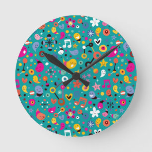 Spaß-Cartoonmuster aquamarin Runde Wanduhr