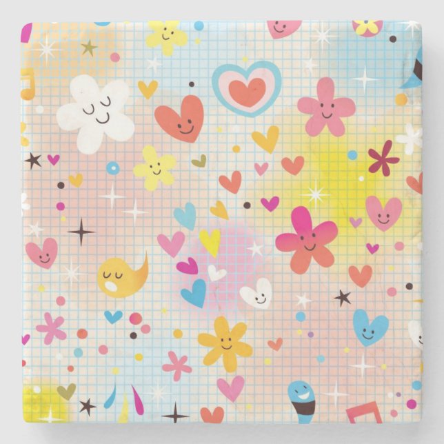 Spaß-Cartoonmuster Steinuntersetzer (Vorderseite)