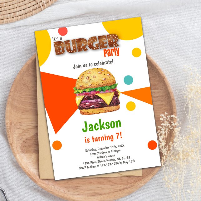 Spaß-Cookout oder GRILLEN-Party-Karte für alle Alt Einladung (Orange Burger Birthday Invitations)