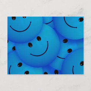 Spaß Cool Happy Blue Faces Postkarte