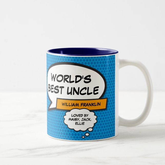 Spaß Cool Onkel Modernes Comic Typografisches Blau Zweifarbige Tasse (Rechts)