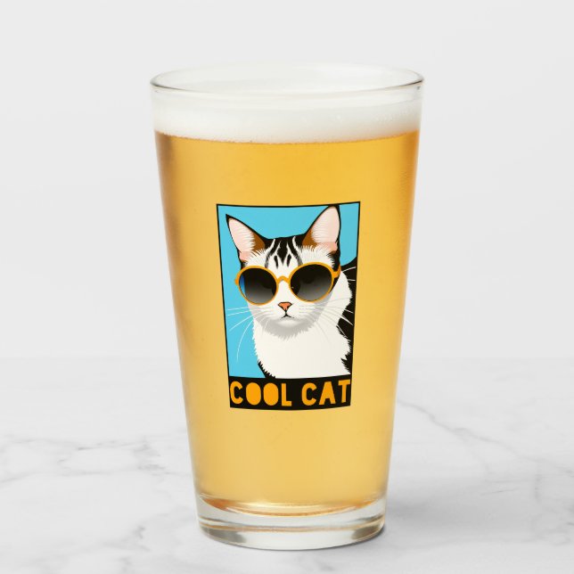 Spaß Coole Katze Glas (Vorne (Gefüllt))