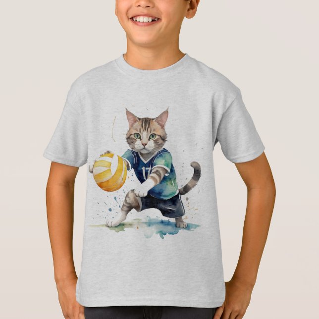 Spaß Coole Katze spielen Volleyball Tier Spaß T-Shirt (Vorderseite)