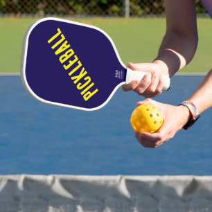Spaß Cooler 90er Jahre gelber Diagonaltext auf Nav Pickleball Schläger