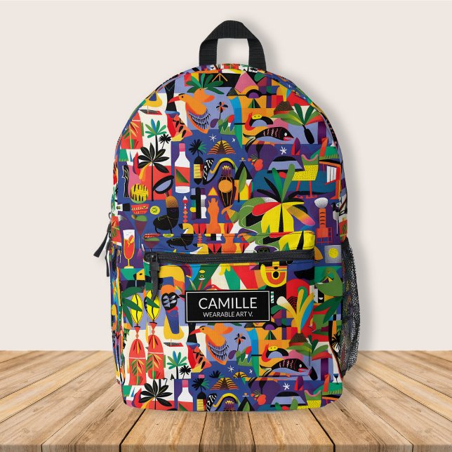 Spaß Cooler Cartoon Farbenfrohe Doodle Personalisi Bedruckter Rucksack (Cool and fun cartoon tropical pattern all over printed personalized kid backpacks, back to school)
