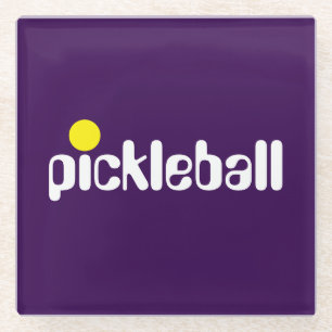 Spaß Cooler, gelber PICKLEBALL auf Lila Glasuntersetzer