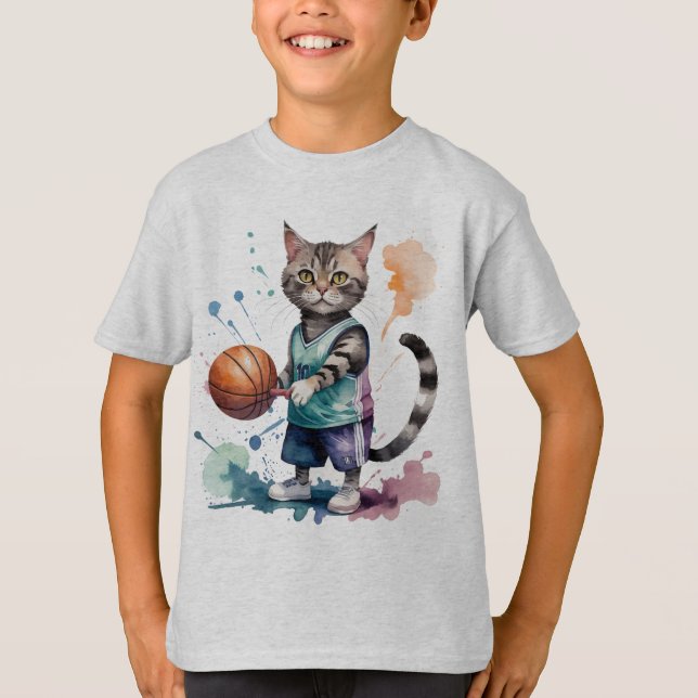 Spaß Cooles Katzen Basketball Tier Spaß T-Shirt (Vorderseite)