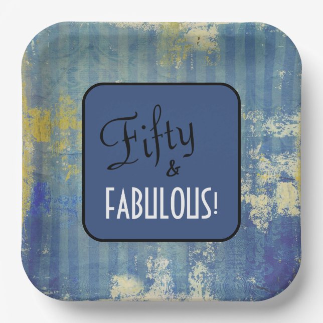 Spaß Denim Muster 50 & FABULOUS! 50. Geburtstag Pappteller (Vorderseite)