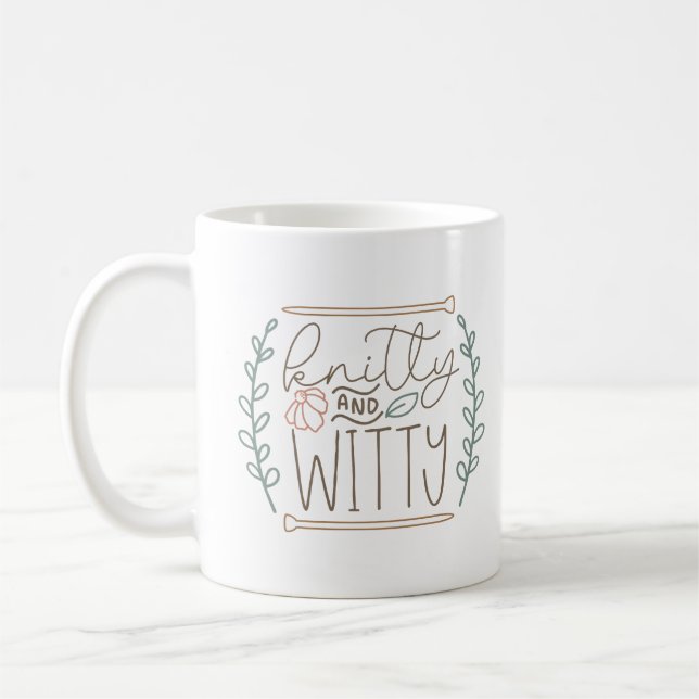 Spaß, der Knitty und Witty-Slogan stieß Kaffeetasse (Links)