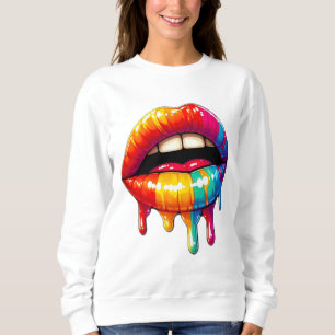 Spaß "Dripping Lips" Design Sweatshirt