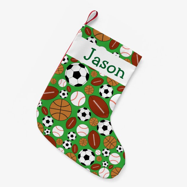 Spaß-dynamisches Sport-Thema personalisiert Kleiner Weihnachtsstrumpf (Vorderansicht (hängend))