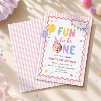 Spaß, ein Mädchen in Rosa zu sein, 1. Geburtstag b Einladung