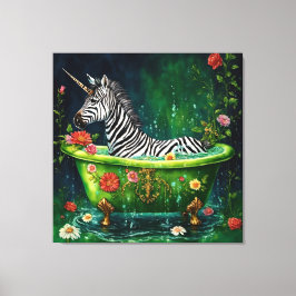 Spaß Einhorn Zebra in einer Badewanne Leinwanddruck