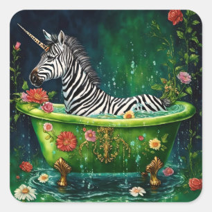 Spaß Einhorn Zebra in einer Badewanne Quadratischer Aufkleber